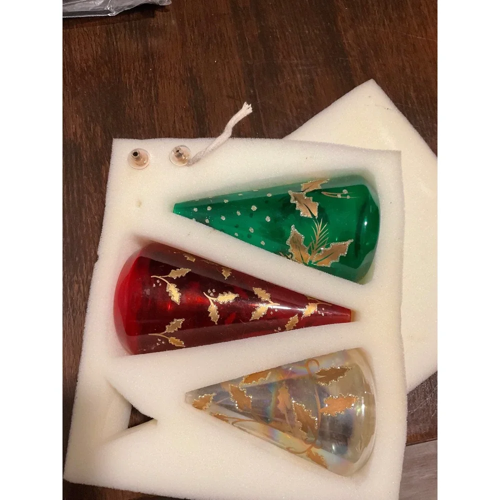 Gorham Tree‎ Oil Lamps Set of 3 Assorted Hand Painted Glass Christmas Holiday